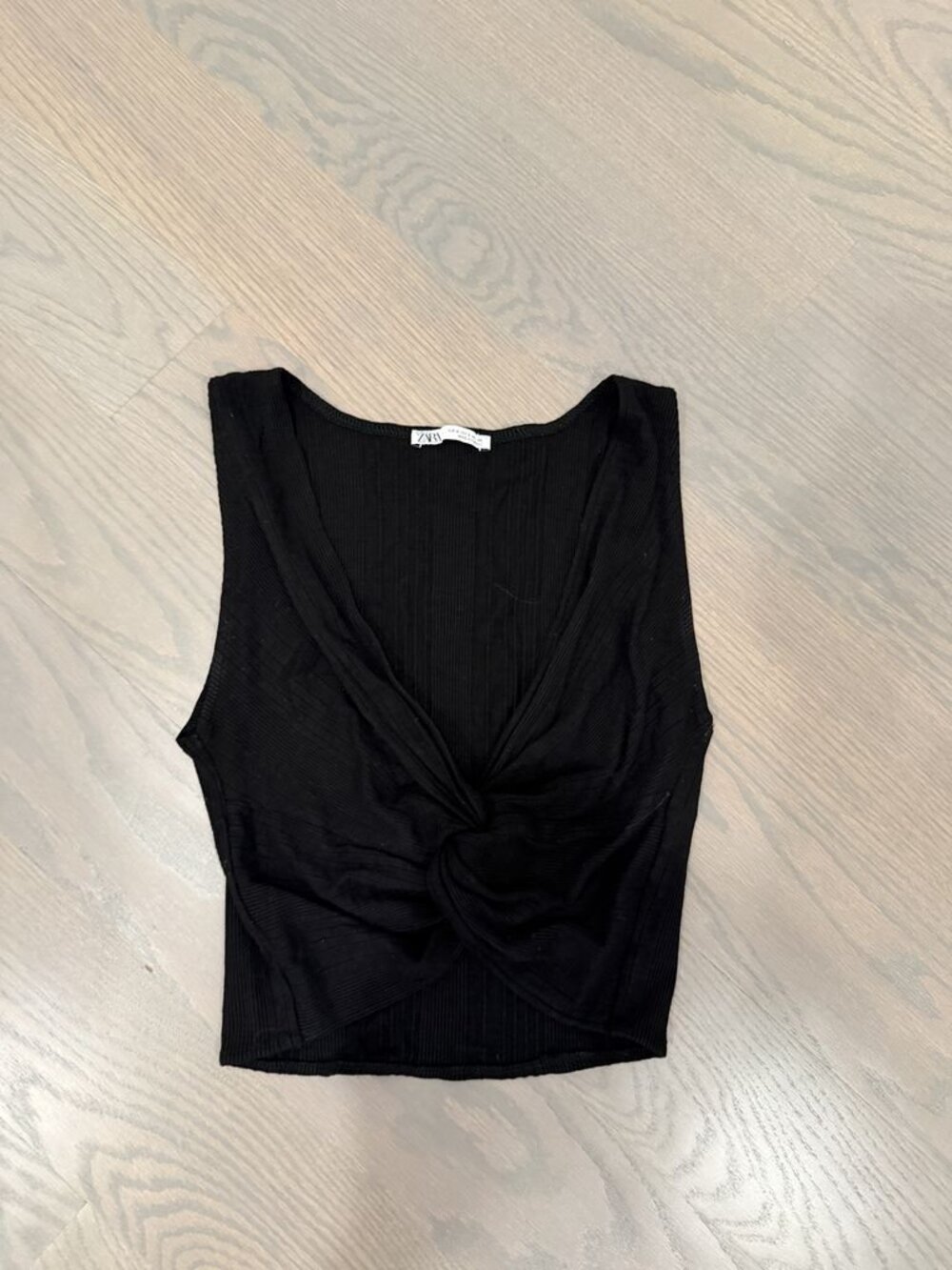 Zara Black Ribbed Twist-Front Crop Top